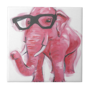 Azulejo Animal de Dapper  Elefante Rosa En Anteojos