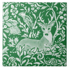 Azulejo Animal de Emerald Green Woodland Deer Hedgehog Flo