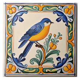 Azulejo Animal folclórico de aves azul mediterráneo