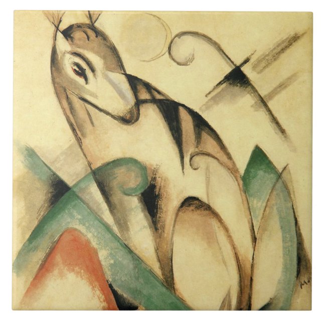 Azulejo Animal mítico sentado (por Franz Marc) (Frente)