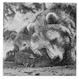 Azulejo AnimalArtBW_Bear_002