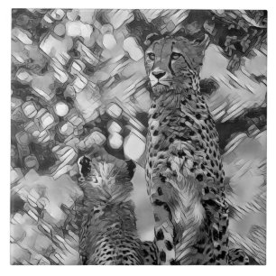 Azulejo AnimalArtBW_Cheetah_008