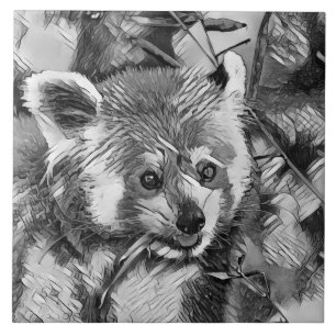 Azulejo AnimalArtBW_RedPanda_003