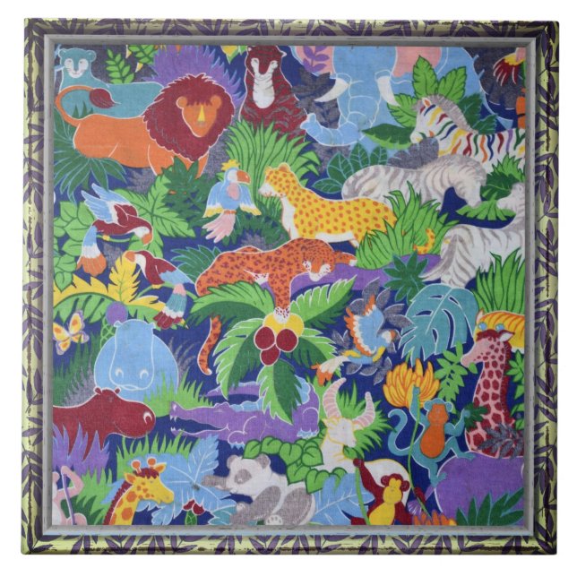 Azulejo Animales coloridos de la jungla (Frente)
