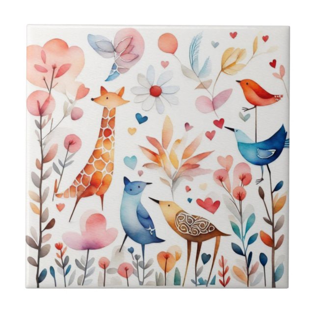 Azulejo Animales curtidos en el jardín (Frente)