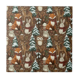 Azulejo Animales de Bosque Invernal Patrón de Navidad