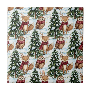 Azulejo Animales de Bosque Invernal Patrón de Navidad