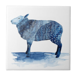 Azulejo Animales de granja azul cobalto - Ovejas