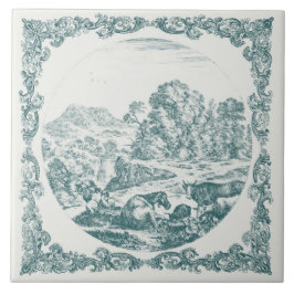 Azulejo Animales de granja Escena campestre Delft Teal vin