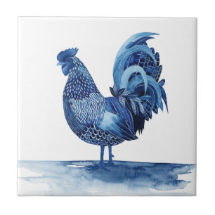 Azulejo Animales de la granja azul cobalto - Rooster