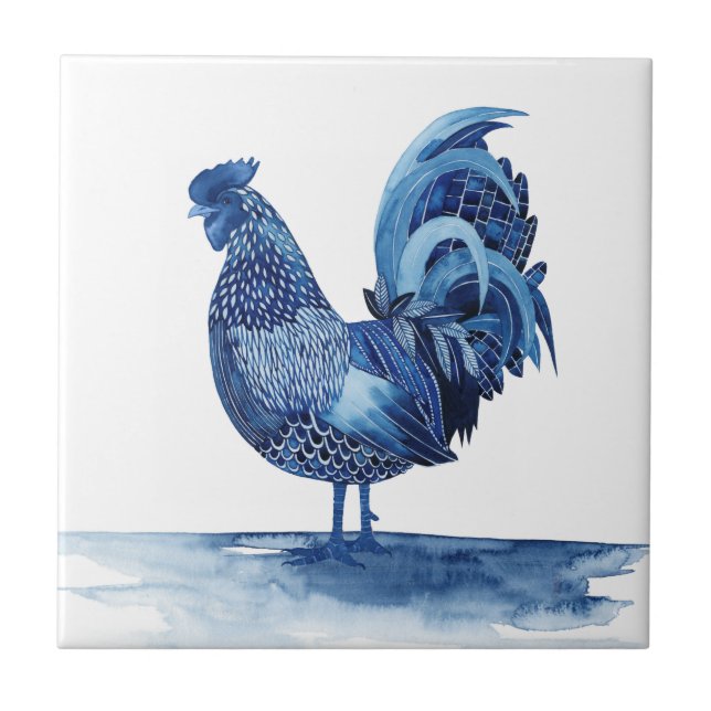 Azulejo Animales de la Granja Azul de Cobalto - Rooster (Frente)