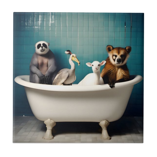 Azulejo Animales divertidos en el baño (Frente)