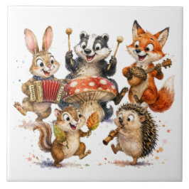 Azulejo Animales lindos de la arboleda de otoño jugando