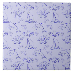 Azulejo Animales marinos y patrón de dibujo de una línea