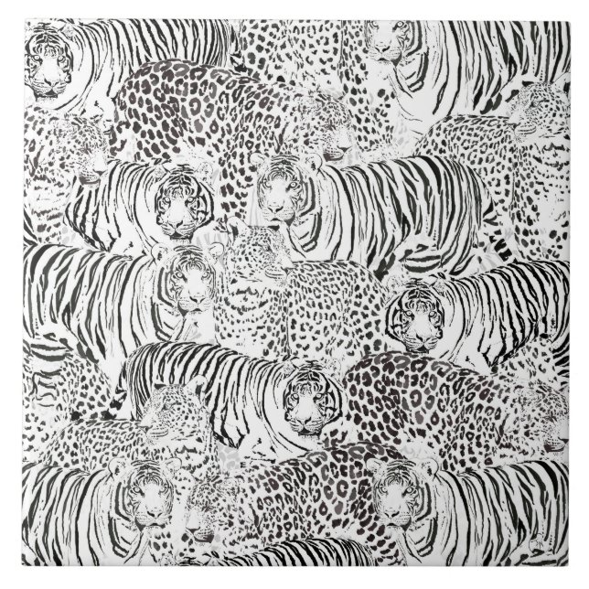 Azulejo Animales modernos de leopardo blanco negro (Frente)