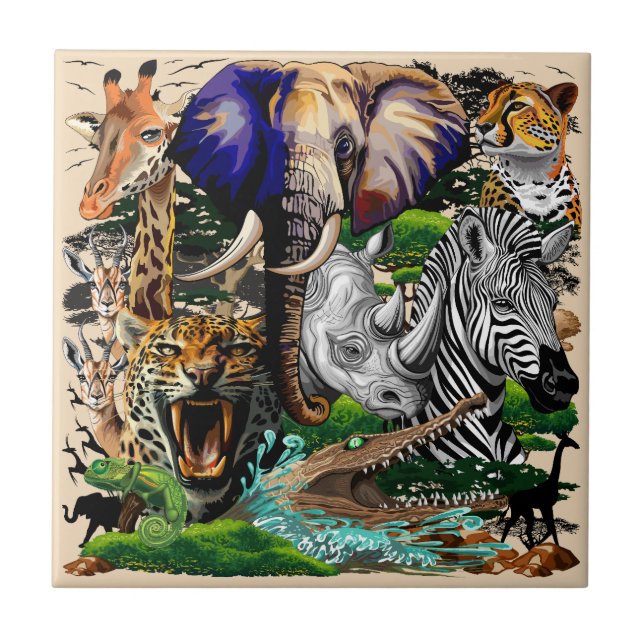 Azulejo Animales salvajes de sabana africanos (Frente)