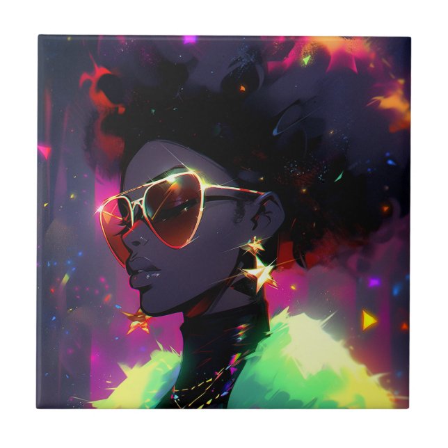 Azulejo Anime Chica arte afroamericano (Frente)