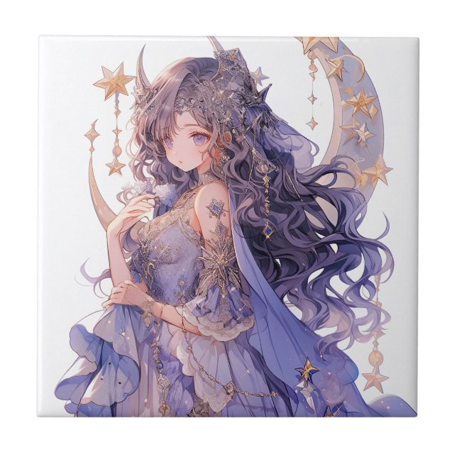 Azulejo Anime Chica Purple Moon Princess Fantasy Art (Frente)