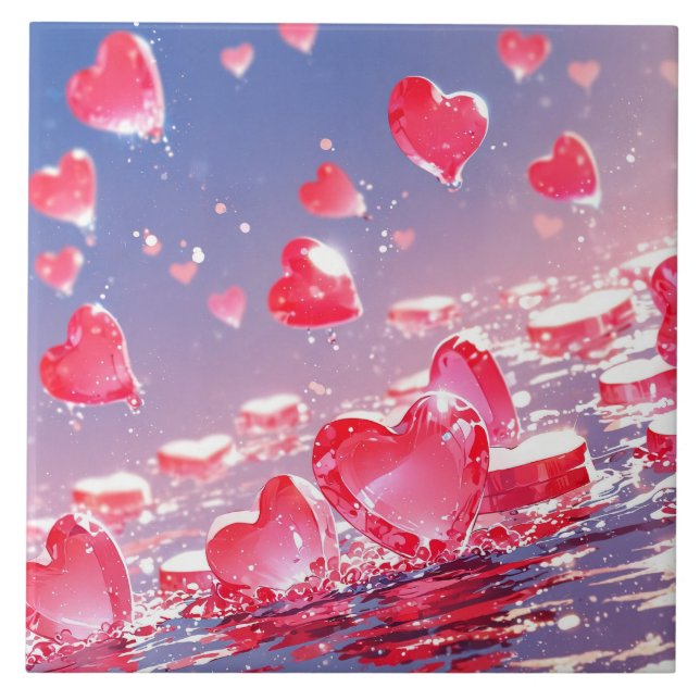 Azulejo Anime corazones Cerámica Tile (Frente)