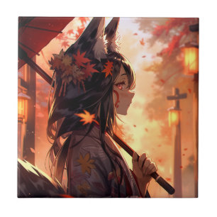 Azulejo Anime Kitsune Chica Cute Fox Fantasy Art