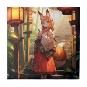 Azulejo Anime Kitsune Chica Cute Fox Fantasy Art
