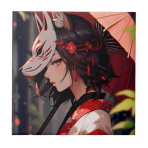 Azulejo Anime Kitsune Chica Cute Fox Fantasy Art