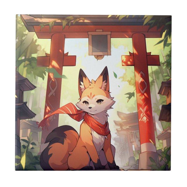 Azulejo Anime Kitsune Cute Fox Fantasy Art (Frente)