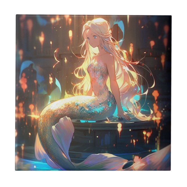 Azulejo Anime Mermaid Chica Fantasy Art (Frente)