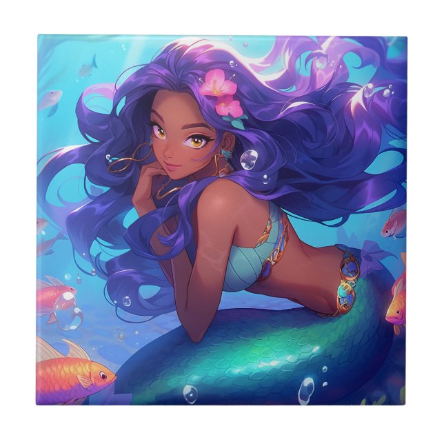 Azulejo Anime Mermaid Chica Fantasy Art (Frente)