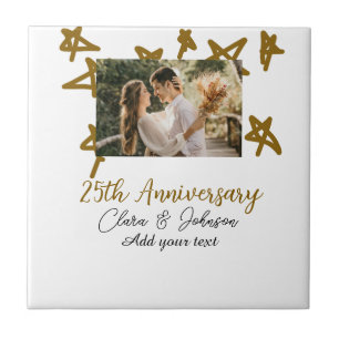 Azulejo Aniversario boda añada nombre año imagen estrellas