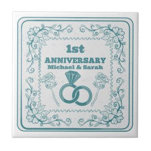 Azulejo Aniversario de boda floral personalizable año
