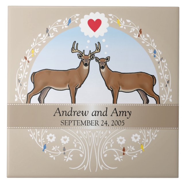 Azulejo Aniversario de la fecha Boda personalizada, Buck & (Frente)
