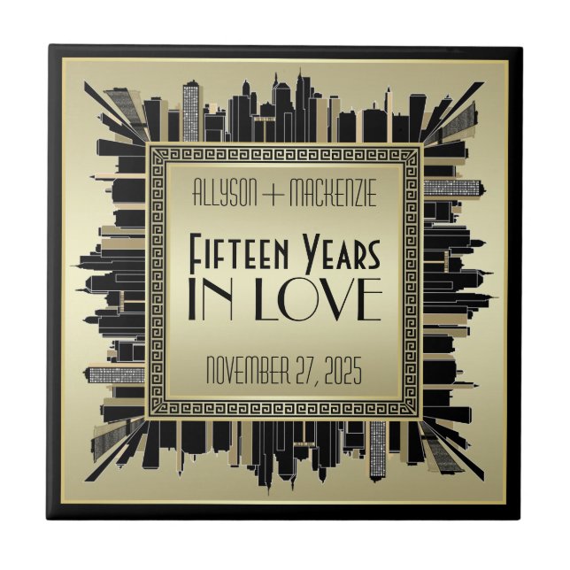 Azulejo Aniversario del Boda Art Déco Champagne Gatsby (Frente)