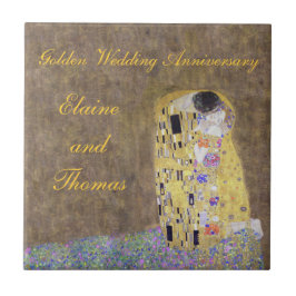 Azulejo Aniversario del Boda de Oro del beso Art Nouveau