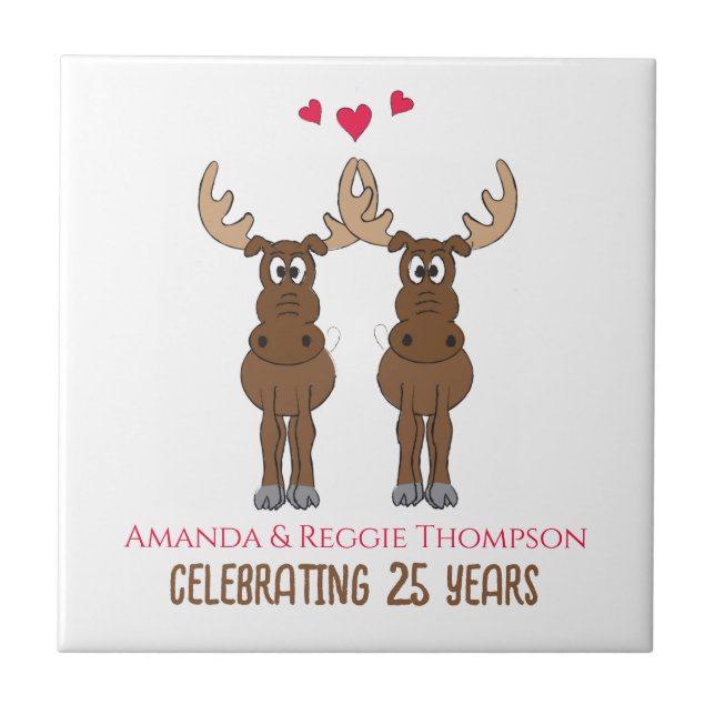 Azulejo Aniversario gracioso Fiesta Cute Whimsical Moose (Frente)