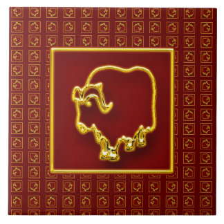 Azulejo Año de la Pila Cerámica de Oro Oxen