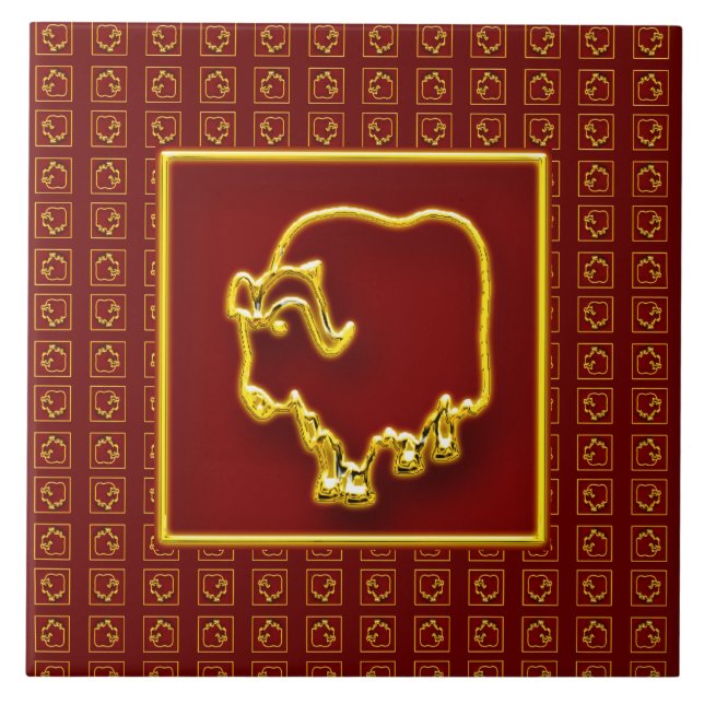 Azulejo Año de la Pila Cerámica de Oro Oxen (Frente)