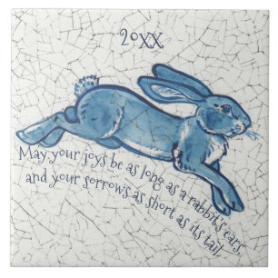Azulejo Año Nuevo Conejo Azul Conejo Conejo Conejo Delft D
