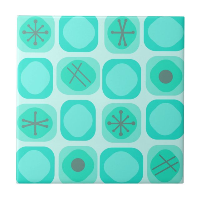 Azulejo Años 1950 Mod Art Cubes suaves turquesa (Frente)