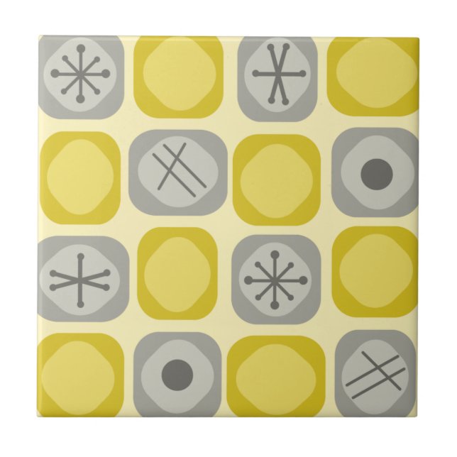 Azulejo Años 1950 Mod Art Cubos blandos Gris amarillo (Frente)
