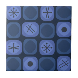 Azulejo Años 1950 Mod Art Soft Cubes Navy Blue