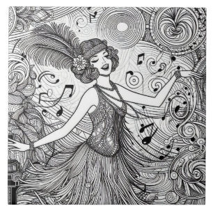 Azulejo Años veinte rugientes Art Deco Retro Glam negro y 