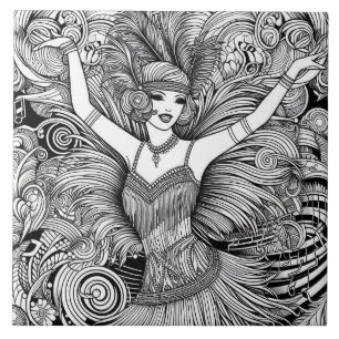 Azulejo Años veinte rugientes Art Deco Retro Glam negro y 