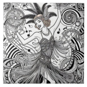 Azulejo Años veinte rugientes Art Deco Retro Glam negro y 