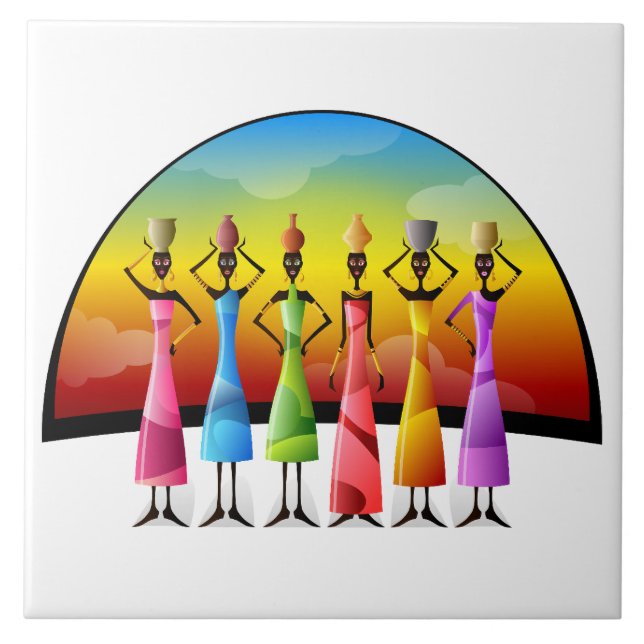 Azulejo Antecedentes ilustrados de mujeres africanas (Frente)