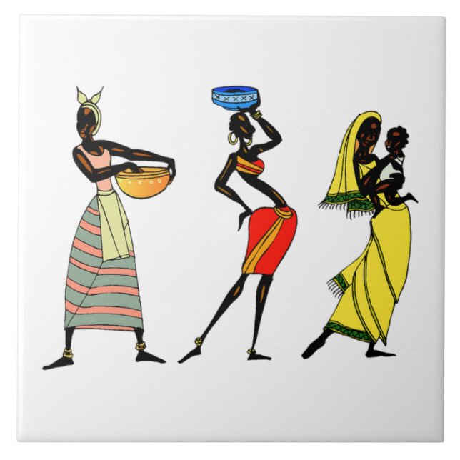 Azulejo Antecedentes ilustrados de mujeres africanas (Frente)