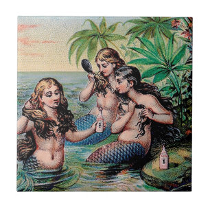Azulejo Antigua nave del tesoro de sirenas victorianas vin
