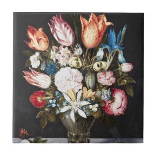 Azulejo Antiguo Arte de Tulipanes y Rosas Holandés de Boss