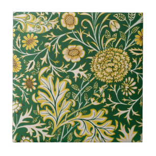 Azulejo Antiguo Arte Floral Verde Cherwell de William Morr