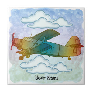 Azulejo Antiguo Avión Arcoíris